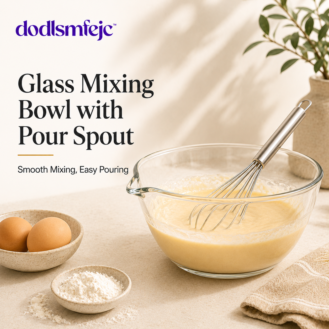 dodlsmfejc™ Glass Mixing Bowl with Pour Spout | Batter Bowl for Baking & Meal Prep