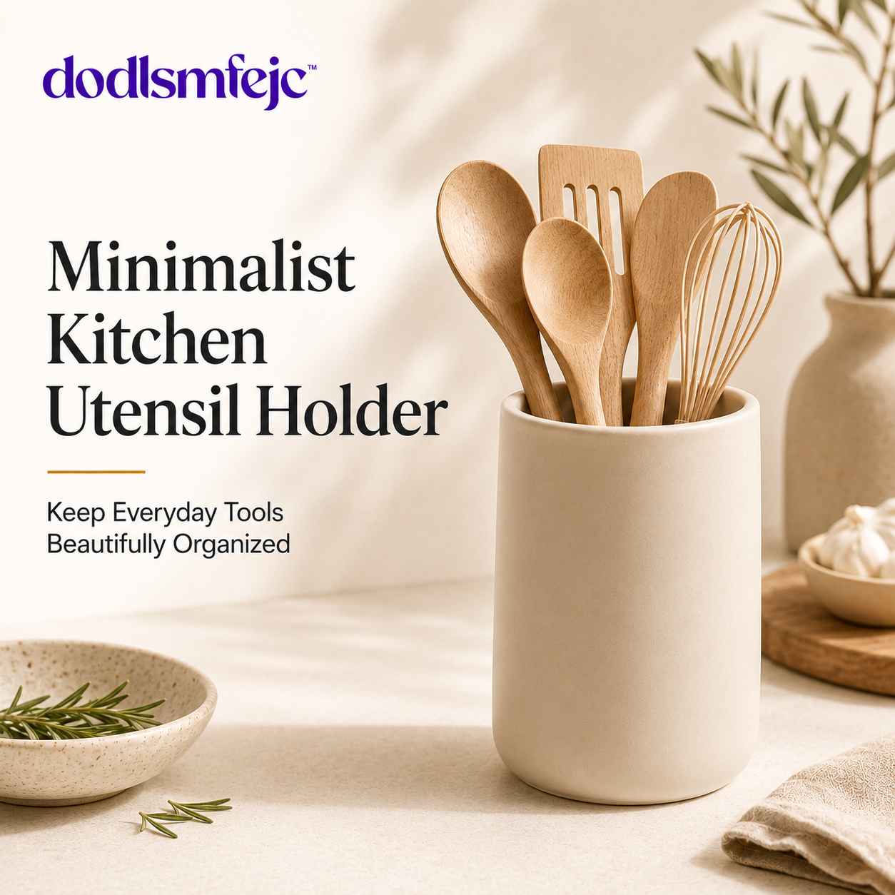 dodlsmfejc™ Minimalist Kitchen Utensil Holder | Ceramic Countertop Caddy for Cooking Tools
