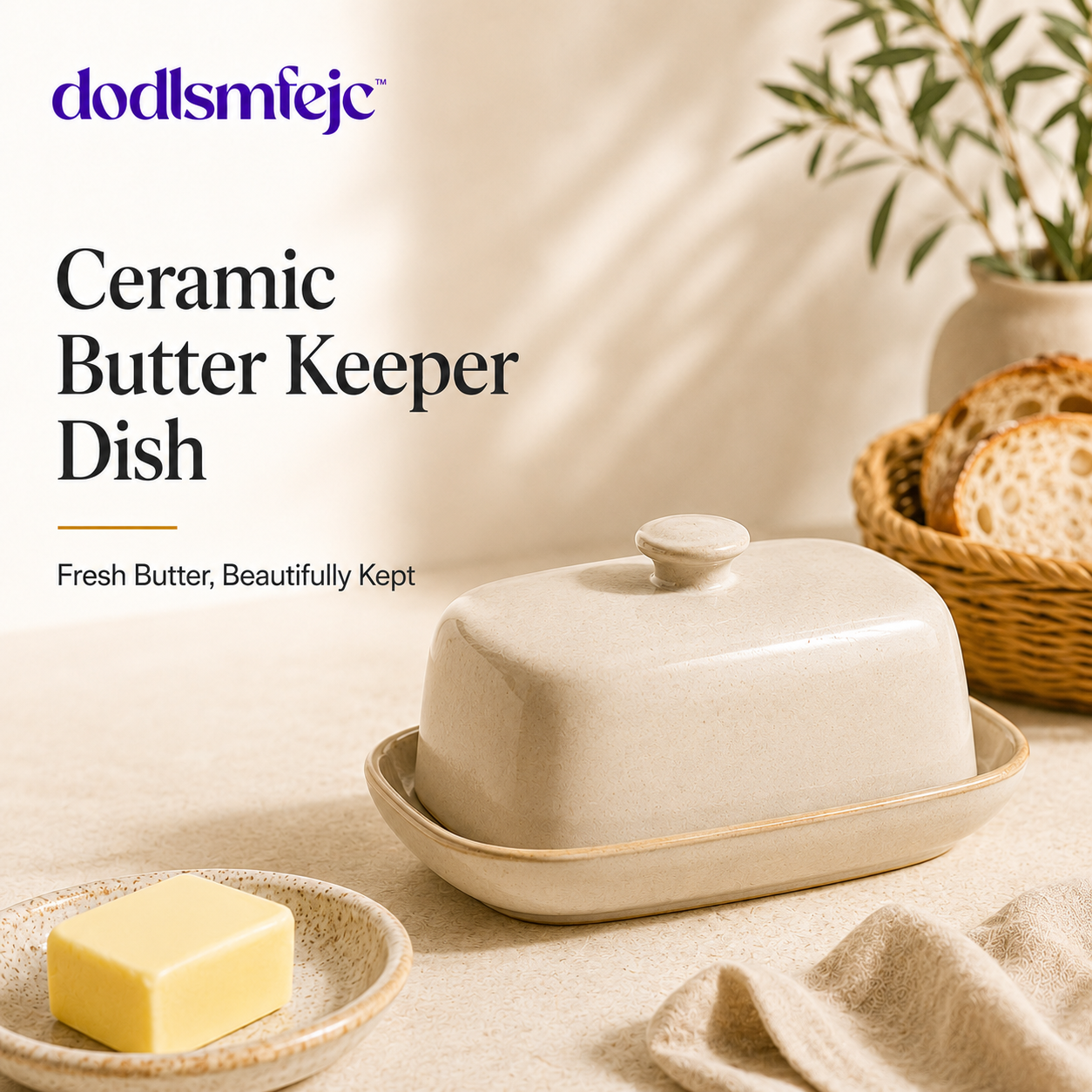 dodlsmfejc™ Ceramic Butter Keeper Dish | Minimal Countertop Butter Crock with Lid